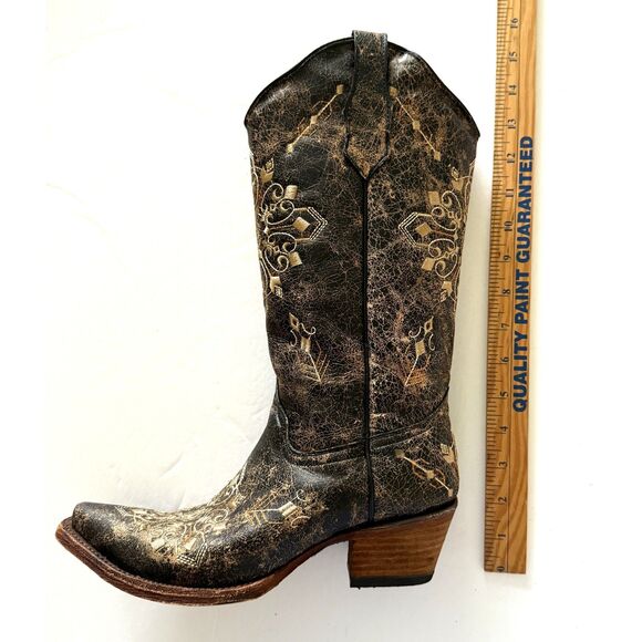 Circle G Marietta Brown Distressed Leather Embroidered Cowboy Snip Boot Sz 8.5 M - Picture 9 of 11